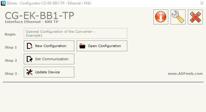 4 Utilizzo del software di configurazione Il software di configurazione ekinex CG-EK-BE1-TP consente di effettuare le seguenti operazioni: scelta indirizzo fisico del dispositivo sulla rete KNX TP;