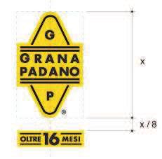 Sulle confezioni contenenti il formaggio rientrante nella categoria Grana Padano RISERVA, oltre al logo GRANA PADANO come sopra descritto, compare la riproduzione del marchio a fuoco RISERVA.