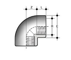 DIMENSIONI GFV Gomito a 90 estremità femmina filettate R PN E L Z g Codice 3/8 16 23,5 11,4 13 16 GFV038 1/2 16 28,5 15 13 24 GFV012 3/4 16 35 16,3 17 40 GFV034 1