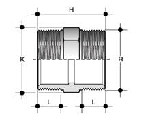 CFV Calotta estremità femmina filettata R PN H K L g Codice 3/8 16 19 23 11,4 6 CFV038 1/2 16 25 28 15 10 CFV012 3/4 16 27 34