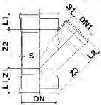 Raccordi e accessori in PVC-U SN4 SDR 41 - PVC-U drainage and sewage fittings SN4 SDR 41 Derivazione 45 F/F - Branch 45 T/S - Abzweige 45 M/M - Derivación 45 H/H Culotte 45 F/F DN DN1 S S1 Z1 Z2 Z3