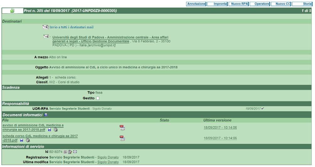 g) Associare il/i file creati in formato PDF/A accessibile mediante la funzione [modifica] nella sezione [documenti informatici] [File] avendo cura di inserire prima il documento principale (es.