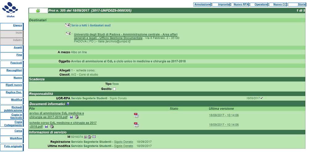 necessario procedere ad una nuova registrazione a protocollo (annullando la prima) o chiedere la rimozione dei file erroneamente associati all Ufficio Gestione Documentale tramite il sistema di Help