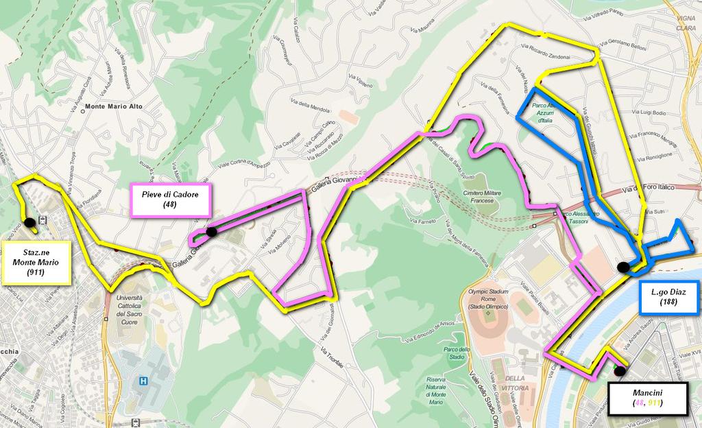 2.2.1 PROVVEDIMENTO 1: LINEE 48-188-911 Nella zona della Farnesina viene riordinato il servizio delle linee 48 (Pieve di Cadore- Mancini) e 188 (circolare Ponte Milvio-Ponte Milvio) modificando il