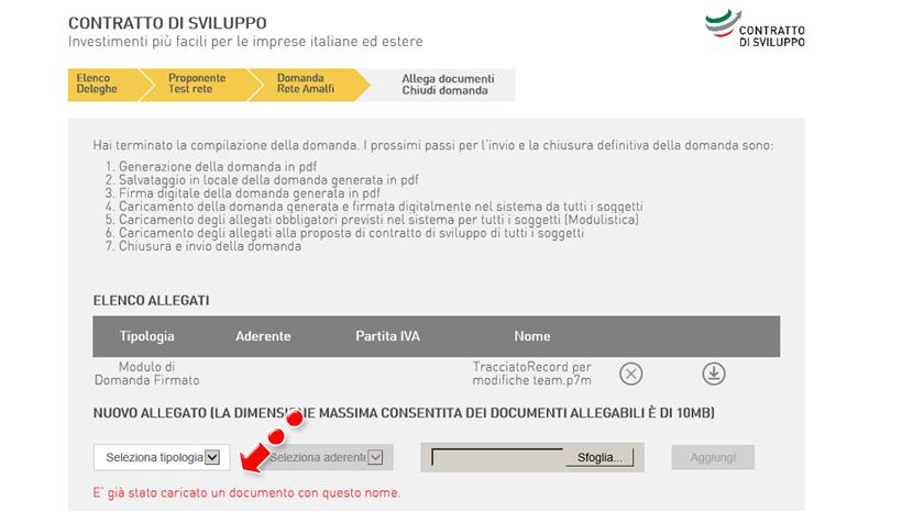 Figura 52 Avviso per documento già caricato Per alcuni allegati sarà possibile selezionare l aderente tra quelli che partecipano al progetto