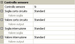 Esempio: Interruzione del sensore 1 valore standard Errore sensore In caso di "Controllo sensore" attivo, l'errore sensore è disponibile come variabile di entrata di funzioni: stato "No" per un