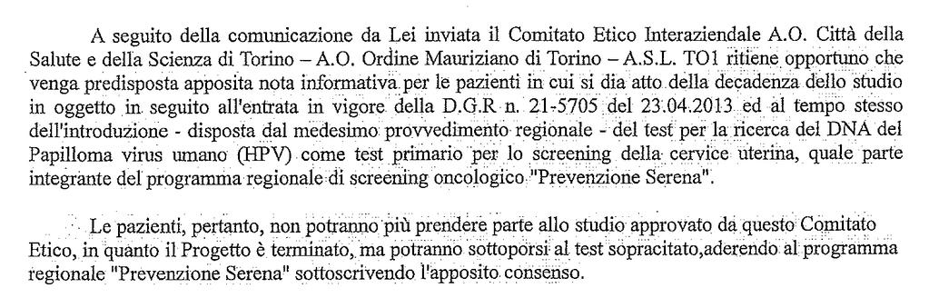 Dal Progetto Pilota al test HPV come test