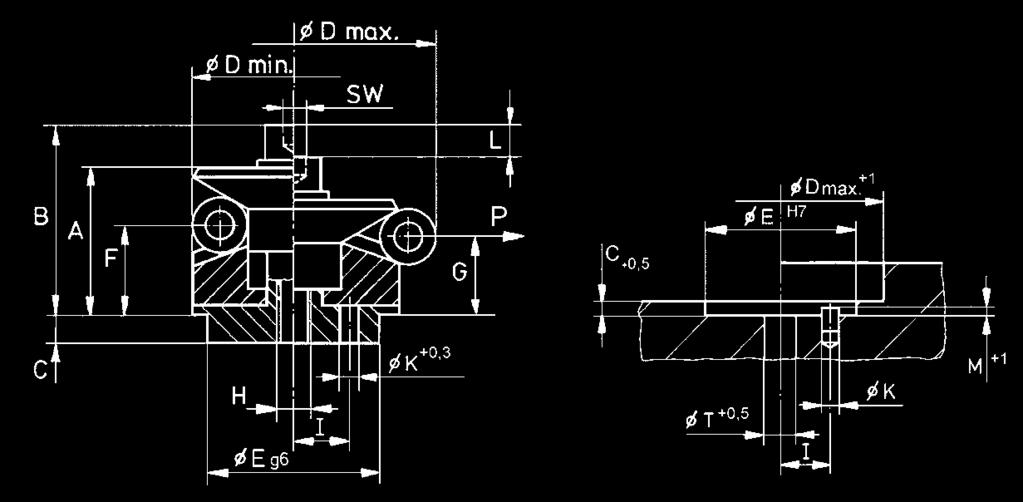 Ganasce autocentranti Nr. 6383ZEK Ganasce autocentranti con sfere. Precisione di ripetizione ± 0,025 mm Precisione di concentricità ±0,050 mm D min. D max.