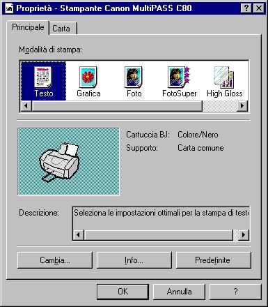 Per scegiere una modaità di stampa 1. Nea finestra di diaogo dee proprietà dea stampante fare cic sua scheda Principae. 2.