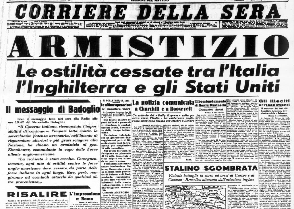 8 settembre : Badoglio annuncia l'armistizio