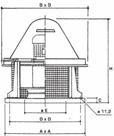 TXP 4 2h Torrino centrifugo a scarico orizzontale Omologazione secondo la NORMA EN 21-3. Estrae aria o esalazioni provenienti da condotti o direttamente dall ambiente.