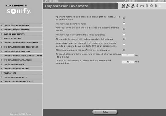 Schermate del menù Installatore prima dell attivazione dell allarme, per un sensore d