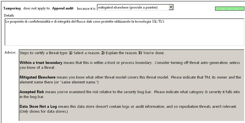 per ogni categoria di minaccia è possibile: stabilire che non si applica ad un certo elemento accettando il rischio o fornendo una motivazione: es: per il tampering potremmo