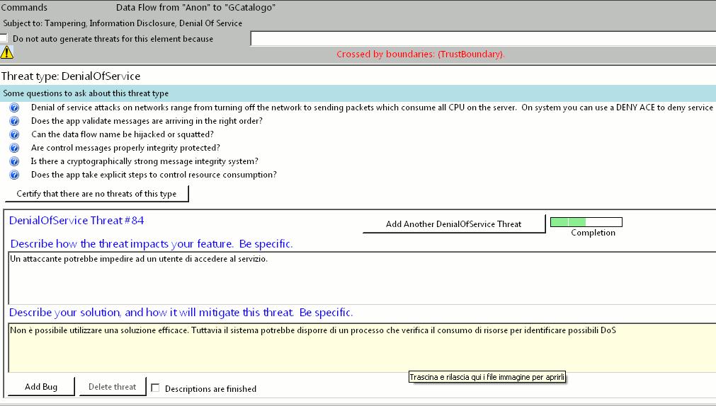 attacchi DoS verso Gestore_Catalogo: 33 Information Discosure per gli archivi: l accesso agli archivi potrebbe essere effettuato da diversi processi è necessario prevedere che vi