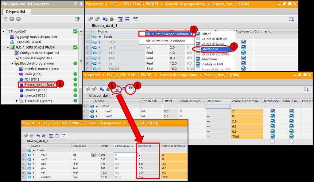 1- Aprire il DB di cui si vogliono salvare i valori attuali; 2- Cliccare col pulsante destro sulla barra in alto all'editor e selezionare 'Visualizza/nascondi colonne'; 3- Seleziona 'Istantanea' in