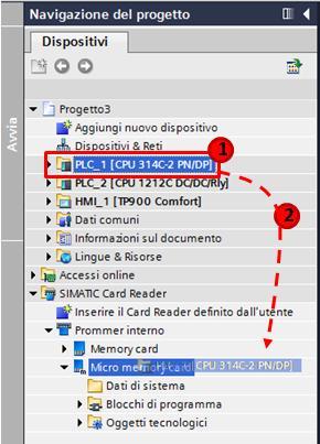 all'interno oggetti del progetto oppure, viceversa, portare degli oggetti dalla memory card al progetto.