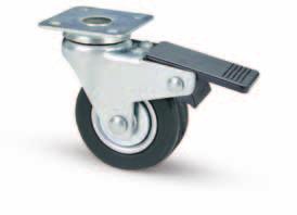 Locking device to stop wheel rotation. Recommended use for office furniture, exhibitors, metal furnishing, etc.