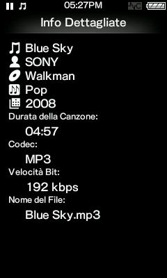 49 Riproduzione di musica Visualizzazione della schermata con le informazioni dettagliate [Info Dettagliate] Nella schermata di riproduzione della musica, premere il tasto OPTION/PWR OFF per