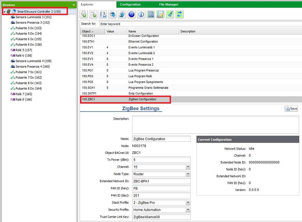 13. Impostazione rete wireless ZigBee nel secondo controllore Impostazione comunicazione wireless tra Controllori.