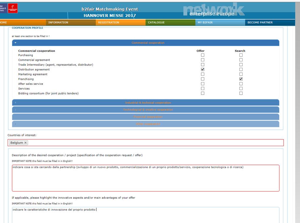 REDAZIONE DEL COOPERATION PROFILE Scegliere