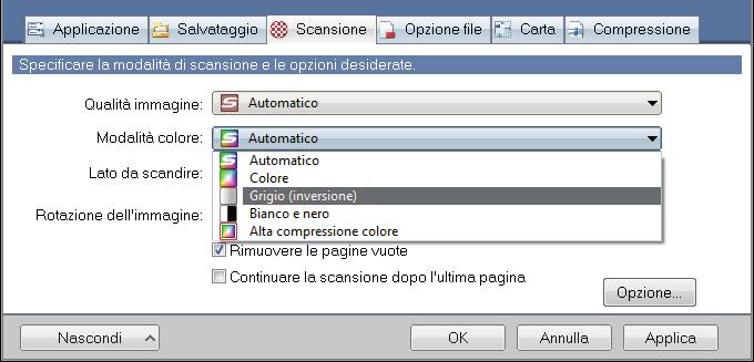 Scansione di documenti a colori in bianco e nero o grigio Scansione di documenti a colori in bianco e nero o grigio Per eseguire la scansione di documenti a colori e salvarli in