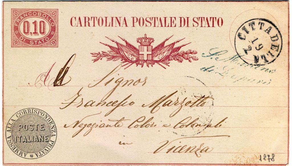 VENAS 10/11 1875 Bollo austriaco dell ufficio di appoggio della collettoria di