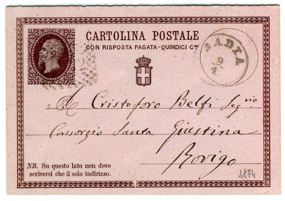 CARTOLINE POSTALI con TARIFFA per l INTERNO con BOLLO AUSTRIACO + NUMERALE ITALIANO La tariffa per l interno per la cartolina postale semplice era di 10 c. e quella con la risposta pagata di 15 c.