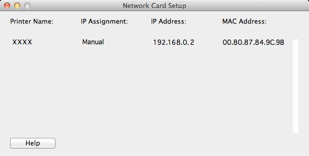 Utilità per Mac OS X Card Setup È possibile utilizzare Card Setup per configurare la rete.