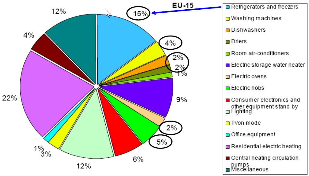 Le sfide per l efficienza energetica Gli elettrodomestici bianchi sono resposabili di circa il 30% del consumo medio di energia elettrica