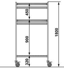 Carrelli in alluminio - H 1800 mm Misure in mm CARRELLO A 4 RIPIANI H 1800 CON DOGHE IN PLASTICA Art.