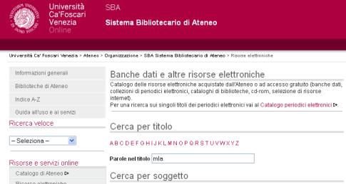 per la ricerca Catalogo di Ateneo