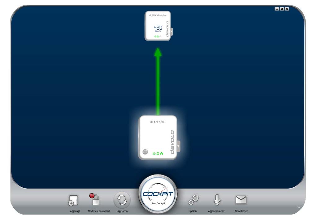 4.2 Software devolo Cockpit Il devolo Cockpit-Software è un programma di monitoraggio e crittografia che rileva tutti gli apparecchi dlan e Wi-Fi raggiungibili nella rete Configurazione della rete 23