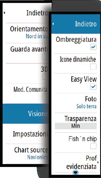 Opzioni di visualizzazione Navionics Ombreggiatura della carta L'ombreggiatura