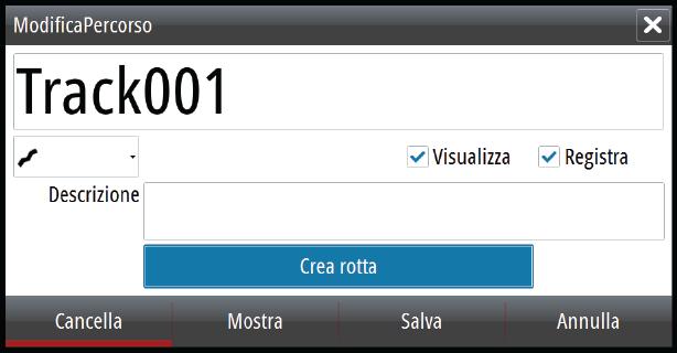 Conversione di un percorso in una rotta È possibile convertire un percorso in una rotta dalla finestra di dialogo Edit Track (Modifica percorso).