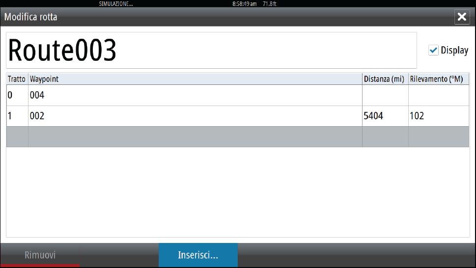 La finestra di dialogo Edit Track (Modifica percorso) è inoltre accessibile mediante lo strumento Percorsi nella pagina iniziale.