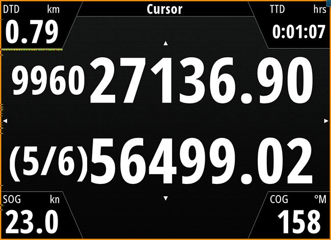 Rotta da governare verso il waypoint successivo Riquadri di posizione È possibile alternare la visualizzazione del riquadro Nav o del riquadro Posizione. Il riquadro Posizione viene attivato da menu.