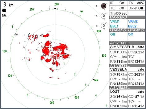Posizionamento del centro del radar È possibile spostare il centro PPI (Plan Position Indicator) del radar in diverse posizioni all'interno del riquadro del radar e selezionare il modo in cui il