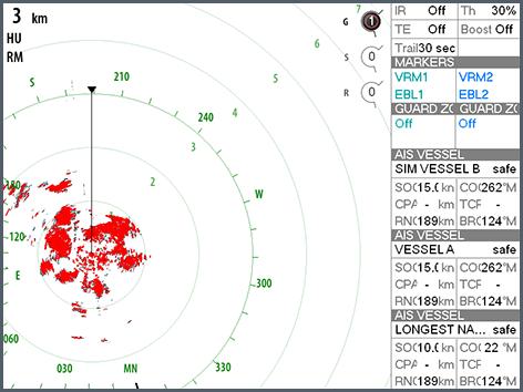 Il PPI del radar è centrato sul riquadro del radar. Guarda avanti Sposta il centro del PPI del radar nella parte inferiore del riquadro per offrire la massima visuale in avanti.