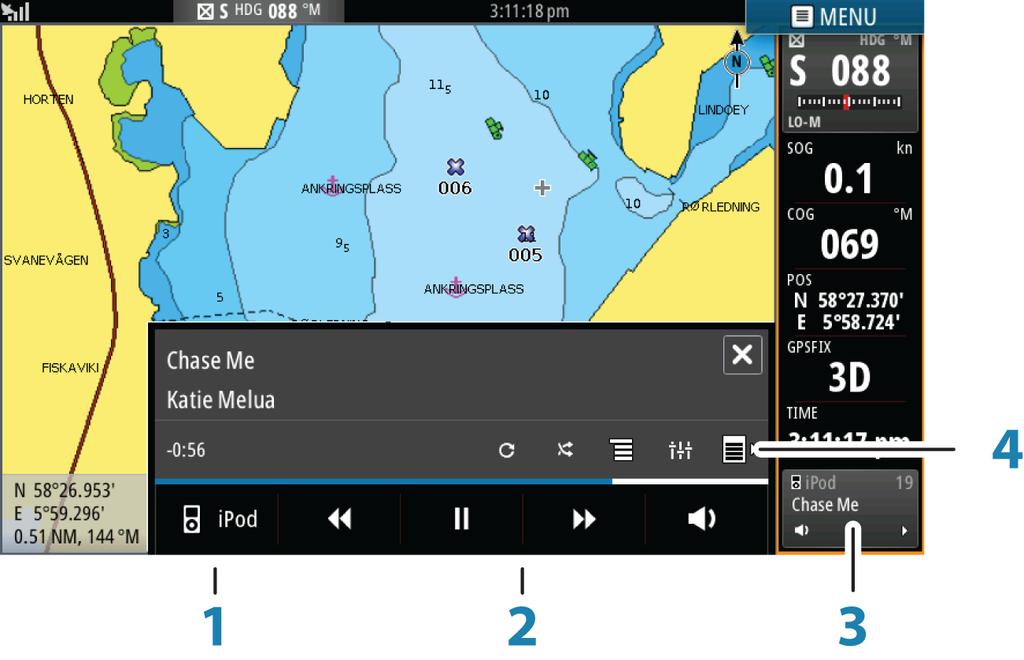 Riquadro Audio Attivare l'audio dal riquadro Audio nella barra degli strumenti I pulsanti dei controlli, gli strumenti e le opzioni variano a seconda della sorgente audio, come descritto più avanti