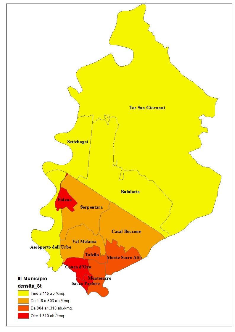 LA POPOLAZIONE STRANIERA RESIDENTE Densità della popolazione straniera residente nelle zone urbanistiche del III Municipio.