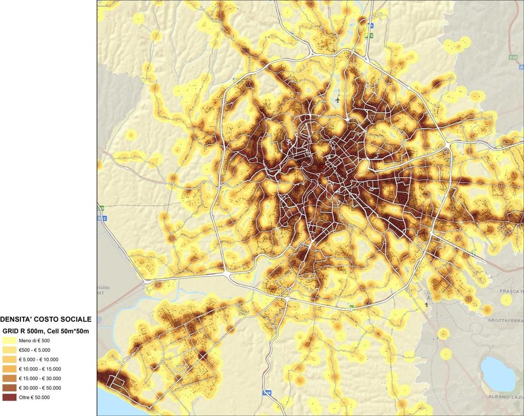 ANALISI SPAZIALI del SISS Studio delle densita dei fenomeni di analisi Esempio a lato GRID, raggio di 500m da ogni singolo evento incidente,