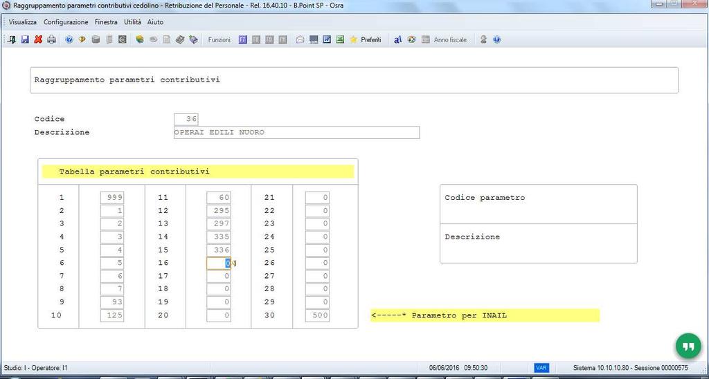 Raggruppamento parametri contributivi (scelta 31-14-3-3-4). 12 Richiamare le tabelle utilizzate per gli operai edili e collegare le due voci nuove create, nell esempio la 335 e 336.