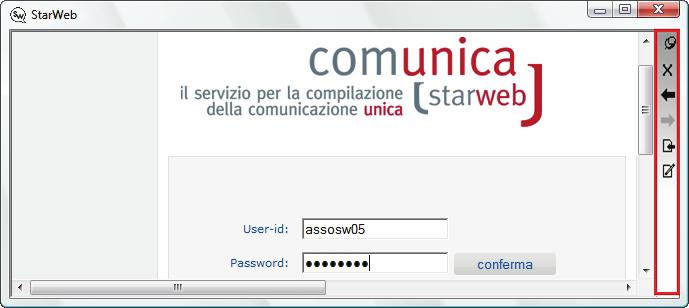 Una volta stabilito il collegamento con COMUNICA STARWEB viene visualizzata la barra degli strumenti sopra evidenziata, che rappresenta l integrazione con Businesspass.