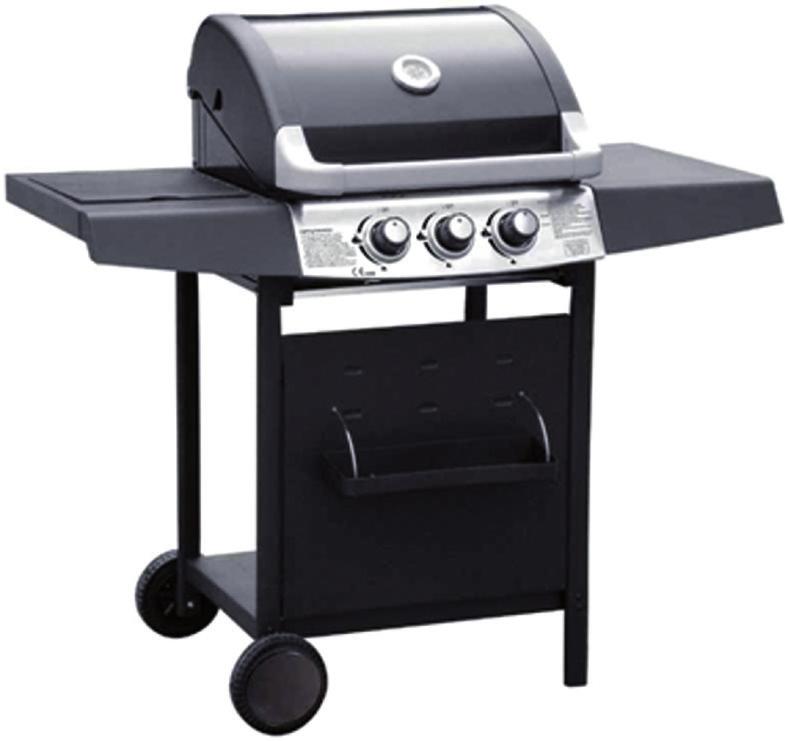 418876 Barbecue A gas con coperchio, 2 fuochi+1 laterale, griglia 47x37, con