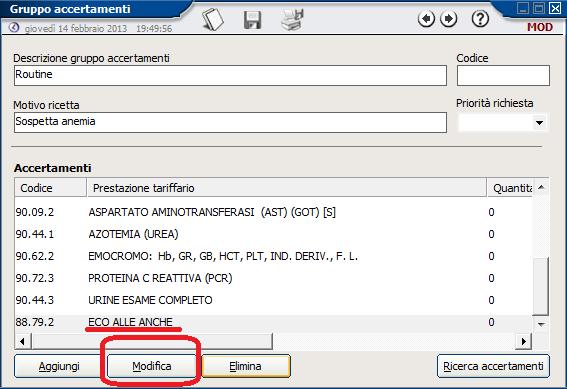 GRUPPO ACCERTAMENTI E stata data la possibilità di inserire il motivo ricetta nel dettaglio di