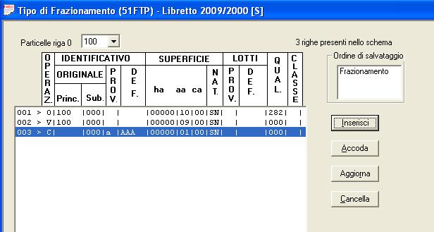 VECCHIA CODICE PREGEO FRAZIONAMENTO FRAZIONAMENTO Tipo di