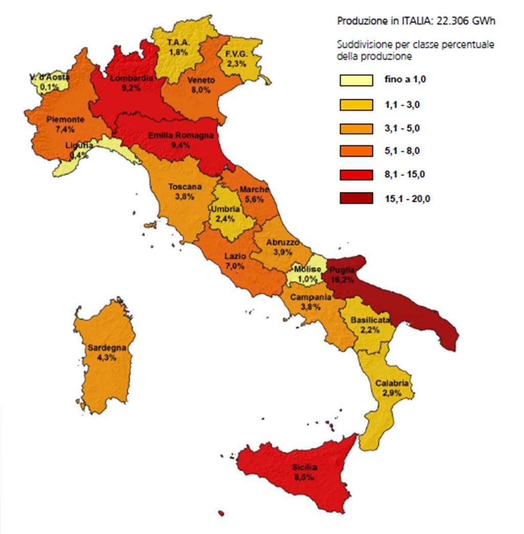 PRODUZIONE FV DISTRIBUZIONE REGIONALE NEL 2014 ED EVOLUZIONE Puglia