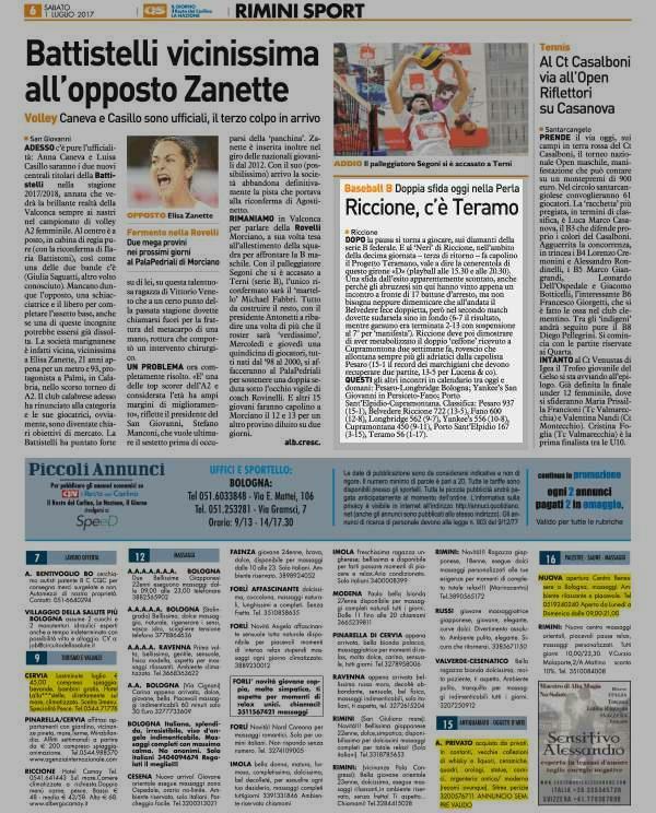 Pagina 66 Rimini) Sport Baseball B Doppia sfida oggi nella Perla Riccione, c' è Teramo Riccione DOPO la pausa si torna a giocare, sui diamanti della serie B federale.