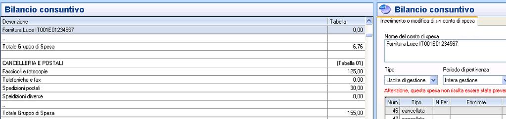 Nella descrizione deve essere presente il codice utenza (POD) ed eventualmente la percentuale di costo se va diviso in due o più conti di spesa in differenti tabelle millesimali.