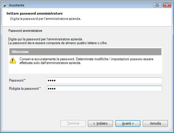Immettete la password dell'utente amministratore.